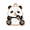 Alloy Pendant, Panda, Light Gold, White, 25x20x1mm, Hole: 2mm