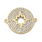 Rack Plating Brass Micro Pave Clear Cubic Zirconia Flat Round with Hollow Star Connector Charms, Cadmium Free & Lead Free, Real 18K Gold Plated, 19x23x2mm, Hole: 1mm