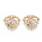 Brass Cubic Zirconia Pendants, Nickel Free, Heart, Real 18K Gold Plated, Pearl Pink, 14.5x15x3mm, Hole: 1.2mm