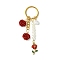 ABS Plastic Imitation Pearl & Alloy Enamel & Synthetic Coral Keychain, with Iron Rings, Flower, Golden, 93mm