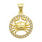 Brass Micro Pave Clear Cubic Zirconia Pendants, Cadmium Free & Nickel Free & Lead Free, Light Gold, Flat Round with 12 Constellations, Cancer, 18.5x16x3~4mm, Hole: 3.5x5mm