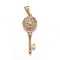 304 Stainless Steel Pendants, with Rhinestone, Key, Crystal, Golden, 36x13.5x3.5mm, Hole: 3~3.5x8mm