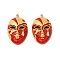 304 Stainless Steel with Crystal Rhinestone Enamel Pendants, Mask, Ion Plating(IP), Golden, Red, 32x20.5x8mm, Hole: 1.8mm