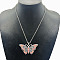 Alloy Juicy Peach Rhinestone Pendant Necklaces, Platinum, Butterfly