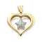 Rack Plating Brass with Cubic Zirconia Pendants, Long-Lasting Plated, Lead Free & Cadmium Free, Heart Charms, Star, 28x30x6mm, Hole: 9x5.5mm
