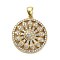 Brass Micro Pave Cubic Zirconia Pendants, Flat Round with Flower, Rack Plating, Long-Lasting Plated, Lead Free & Cadmium Free, Real 18K Gold Plated, 23x20.5x3.5mm, Hole: 3x4mm