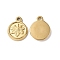 Ion Plating(IP) 304 Stainless Steel Charms, Flat Round with Leaf Charm, Real 18K Gold Plated, 13.5x11x2mm, Hole: 1.5mm