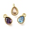 Brass Pave Cubic Zirconia Pendants, Teardrop Charms, Lead Free & Cadmium Free, Real 18K Gold Plated, Rack Plating, Lasting Plated, Mixed Color, 6x4x2mm, Hole: 0.9mm
