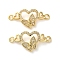 Rack Plating Brass Cubic Zirconia Double Heart Connector Charms, Lead Free & Cadmium Free, Real 18K Gold Plated, Clear, 27.5x13x2mm, Hole: 1.9mm