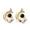 Eco-friendly Brass Enamel Pendants, Long-Lasting Plated, Real 18K Gold Plated, Cadmium Free & Lead Free, Astronaut with Moon, Black, 20x14x3mm, Hole: 2.8mm