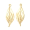 Rack Plating Brass Filigree Pendants, Cadmium Free & Lead Free, Leaf Charm, Real 24K Gold Plated, 30x10x1mm, Hole: 1.4mm