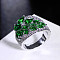 Brass Micro Pave Cubic Zirconia Finger Rings, Flower, Platinum, Green, US Size 9(18.9mm)