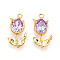 Brass Micro Pave Cubic Zirconia Pendants, Flower Charms, Long-Lasting Plated, Nickel Free, Real 18K Gold Plated, Purple, 21x11x4.5mm, Hole: 1.5mm