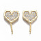 Brass Micro Pave Clear Cubic Zirconia Pendants, Nickel Free, Heart, Real 18K Gold Plated, 21x12.5x2mm, Hole: 1mm