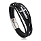 Leather Cord Multi-starand Bracelet, Cross Link Bracelet with Stainless Steel Magnetic Clasp for Men Women, Stainless Steel Color, 9-1/8 inch(23cm)