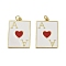 Brass Enamel Pendants, Ace of Hearts Charm, with Jump Ring, Long-Lasting Plated, Cadmium Free & Lead Free, Rack Plating, Real 18K Gold Plated, White, 28x19.5x1.5mm, Hole: 3.2mm