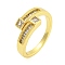 Rectangle Brass Micro Pave Clear Cubic Zirconia Cuff Finger Rings for Women, Real 18K Gold Plated, Inner Diameter: 18.5mm