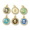 Brass Micro Pave Cubic Zirconia Pendants, Cadmium Free & Lead Free, with Synthetic Opal and Jump Ring, Real 18K Gold Plated, Flat Round with Dollar Shape, Mixed Color, 18x15.5x4mm, Hole: 3.5mm