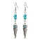 Natural Howlite Dangle Earrings, with Alloy Pendants and Brass Earring Hooks, Leaf, Antique Silver & Platinum, 67x8.5mm