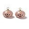 Halloween Opaque Resin Charms, with Light Gold Tone Metal Loops, Pumpkin, Rosy Brown, 11x12mm, Hole: 1.6mm