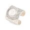 Natural Pearl Open Cuff Ring with Polymer Clay Crystal Rhinestone, Brass Wide Ring, Lead Free & Cadmium Free & Nickel Free, Matte Silver Color, Inner Diameter: 17mm