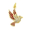 Brass Micro Pave Clear Cubic Zirconia Pendants, with Enamel, Cadmium Free & Nickel Free & Lead Free, Real 18K Gold Plated, Bird, FireBrick, 23x16.5x3mm, Hole: 3.5mm