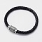 Braided Leather Cord Bracelets, with 304 Stainless Steel Magnetic Clasps, Black, 200x6mm