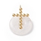 Natural Quartz Crystal Pendants, with Ion Plating(IP) Golden Color Tone 304 Stainless Steel Findings, Religion Cross with Donut/Pi Disc Charm, 36~37x29~30x10~11mm, Hole: 3mm