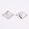 Brass Cabochon Connector Settings, Long-Lasting Plated, Rhombus, Platinum, Tray: 10x10mm, 12x17x2.5mm, Hole: 1.4mm