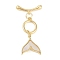 Brass Toggle Clasps, Cadmium Free & Nickel Free & Lead Free, with Shell, Fishtail, Real 18K Gold Plated, Fishtail: 29.5mm, Pendants: 15x14x3.5mm, Hole: 1.2mm & 1mm, Bar: 19.5x6x3mm, Hole: 1.5mm
