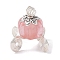 Cherry Quartz Glass Pumpkin Pendants, Carriage Charms with Antique Silver Plated Alloy Bead Caps, 22.6x12.7x12.7mm, Hole: 2.7mm