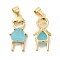Brass Pendants, with Light Blue Glass, Boy Charms, Real 16K Gold Plated, 23x10x5mm, Hole: 4x3.5mm
