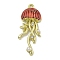 Rack Plating Alloy Enamel Pendants, with ABS Plastic Beads and Rhinestone, Cadmium Free & Nickel Free & Lead Free, Jellyfish, Red, 35x14.5x5.5mm, Hole: 1.6mm