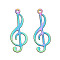 201 Stainless Steel Etched Metal Embellishments Pendants, Musical Note Charm, Rainbow Color, 25.5x9.5x0.2mm, Hole: 1.2mm