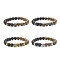 Natural Wenge Wood & Lava Rock Beaded Stretch Bracelet Sets with Synthetic Hematite Beads, Alloy Skull Head Bracelet, Mixed Color, Inner Diameter: 2-3/8 inch(6cm), 4pcs/set