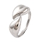 Non-Tarnish 304 Stainless Steel Leaf Open Cuff Rings for Women, Stainless Steel Color, Inner Diameter: 17mm