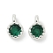Brass Pave Cubic Zirconia Pendants, Single Stone Charms, Flat Round, Rack Plating, Long-Lasting Plated, Silver, Dark Green, 6.5~7x4.5~5x3mm, Hole: 1mm