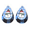 Christmas Theme PU Leather Big Pendants, with Platinum Tone Iron Jump Ring, teardrop, with Snowman, Cornflower Blue, 56.5x37x3mm, Hole: 5mm