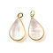 Natural White Shell & Epoxy Resin Pendants, Brass Geometric Charms, with Jump Rings, Golden, Teardrop, 19.5x11~11.5x3.5~4.5mm, Hole: 3mm