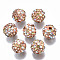 Pave Disco Ball Beads, Polymer Clay Pave Rhinestone Beads, Round, Colorful, Light Salmon, PP13(1.9~2mm), 6 Rows Rhinestone, 10x9mm, Hole: 1.6mm