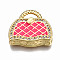 Brass Micro Pave Cubic Zirconia Enamel Pendants, Nickel Free, Bag, Real 16K Gold Plated, Deep Pink, 17.5x19x5mm, Hole: 3x6mm