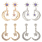 3 Pairs 3 Style Rhinestone Moon & Star Dangle Stud Earrings, Alloy Long Drop Earrings, Platinum & Golden, 50~60x25~27mm, 1 Pair/style