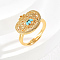 Elegant Hollow Brass Micro Pave Cubic Zirconia Adjustable Finger Rings for Women, Heart-shaped Lock Buckle, Golden, Blue, 18x15mm, Inner Diameter: Adjustable