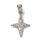 Brass Micro Pave Cubic Zirconia Pendants, Star Charms, Long-Lasting Plated, Cadmium Free & Lead Free, Rack Plating, Platinum, 16.5x11.5x2mm, Hole: 3x5mm