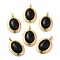 Natural Black Onyx(Dyed & Heated) Pendants, Brass Oval Charms, Real 18K Gold Plated, 23x15x7mm, Hole: 3x2mm