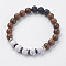 Natural Lava Rock & Wenge Wood Beads & Coconut Stretch Bracelets, with Natural Howlite and Alloy Findings, 2 inch(5~5.2cm)