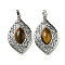 Natural Tiger Eye Pendants, Rack Plating Brass Hollow Horse Eye Charms, Cadmium Free & Lead Free, Platinum, 48x28.5x8.5mm, Hole: 7.5x5mm