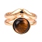 Round Natural Tiger Eye Finger Rings, Golden Tone Alloy Open Cuff Ring for Women, 15mm, Adjustable