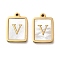 304 Stainless Steel Pendants, with Shell, Rectangle Charms with Letter, Real 14K Gold Plated, Letter V, 18x12x2mm, Hole: 1.4mm