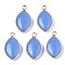 Glass Pendants, with Golden Plated Brass Edge, Horse Eye, Cornflower Blue, 25x14x5.5mm, Hole: 2.5mm